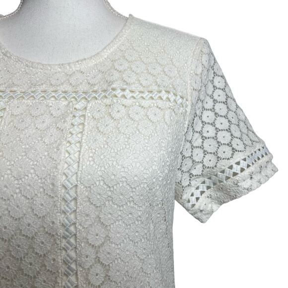 Badgley Mishka Casual Top Size XS White Lace Overlay Short Sleeve Cotton Blend - Picture 7 of 11